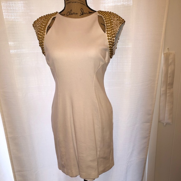 White BEBE dress w/Gold Studs - Picture 4 of 8
